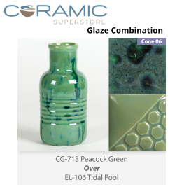 Peacock Green - CG713 over Tidal Pool EL106 Glaze Combination